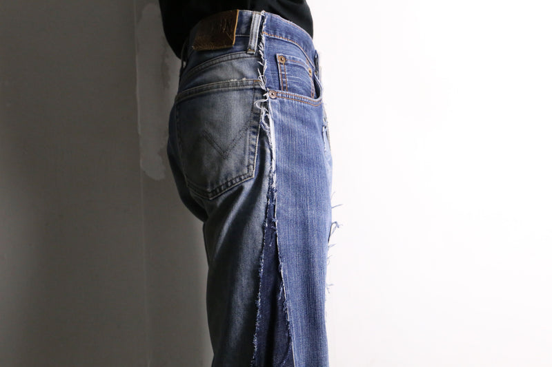 remake "再構築" 3 docking side belt buggy denim pants