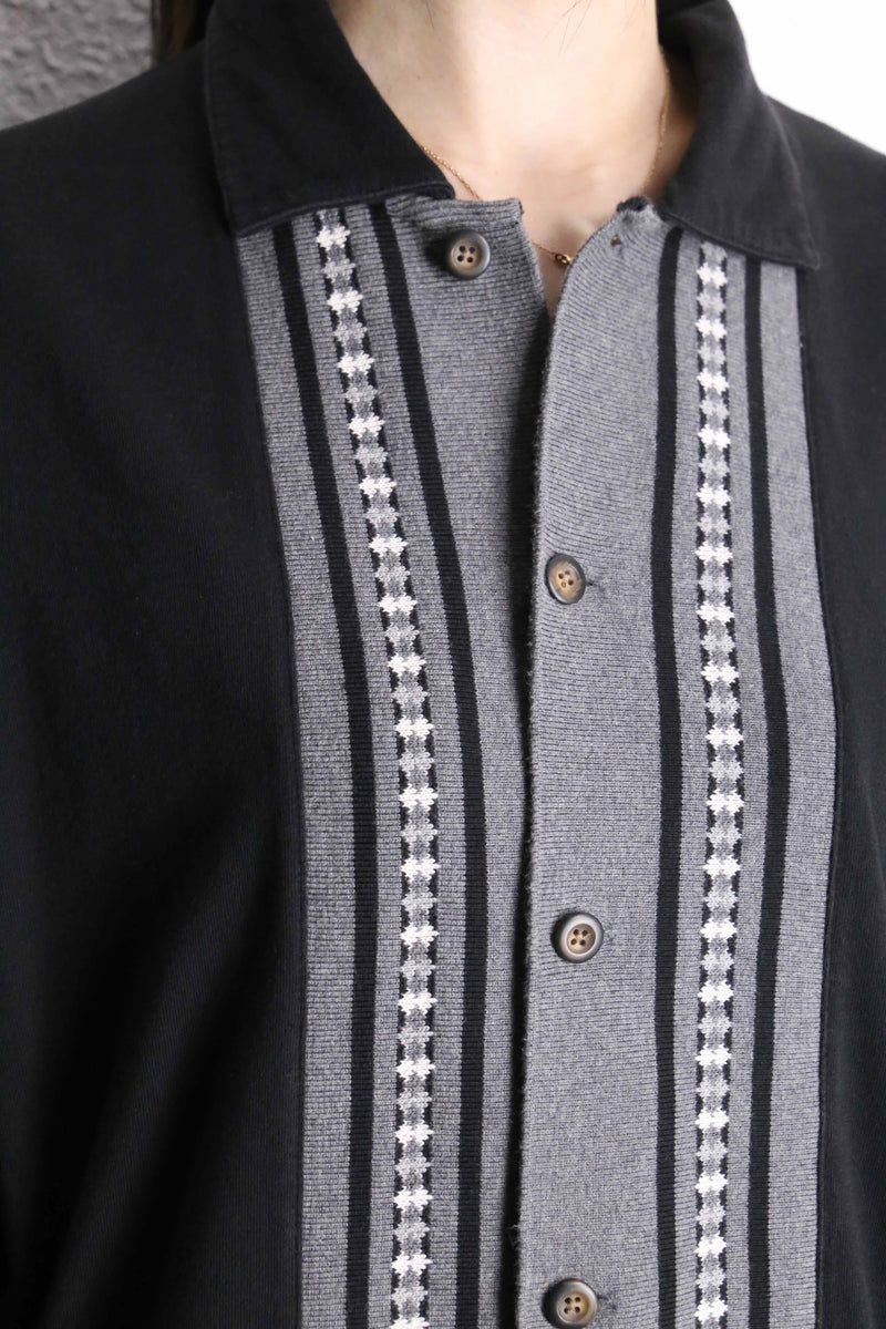 black knit switch design cotton L/S shirt
