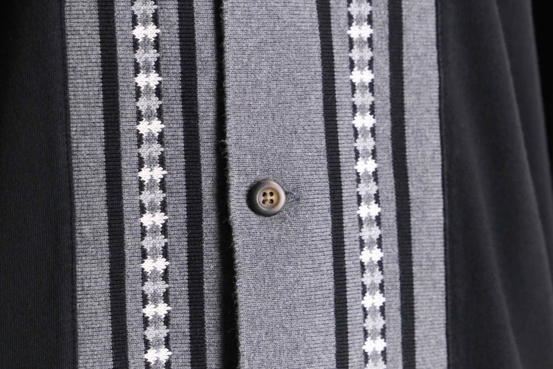black knit switch design cotton L/S shirt