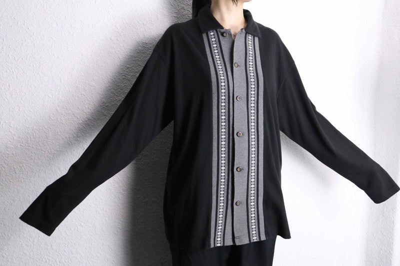black knit switch design cotton L/S shirt