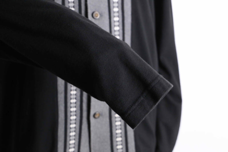 black knit switch design cotton L/S shirt