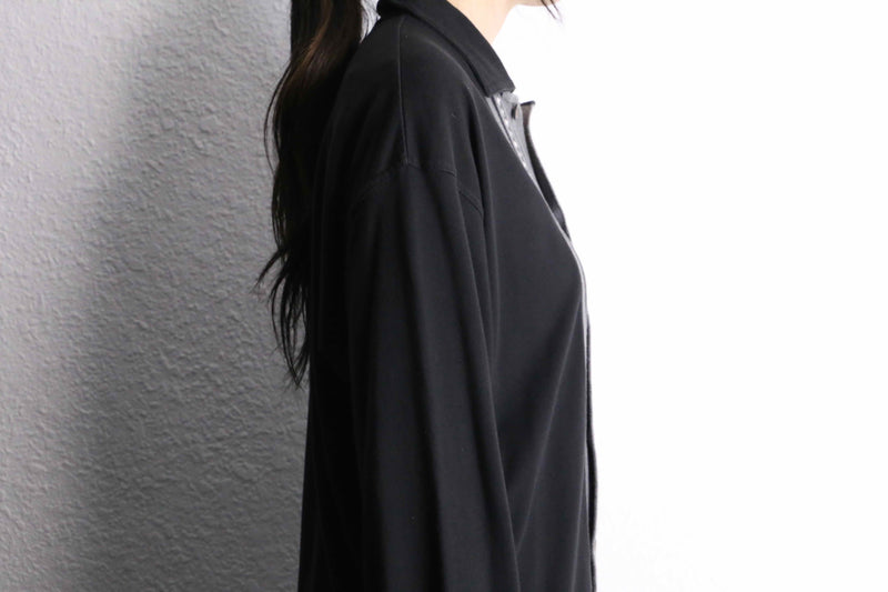 black knit switch design cotton L/S shirt