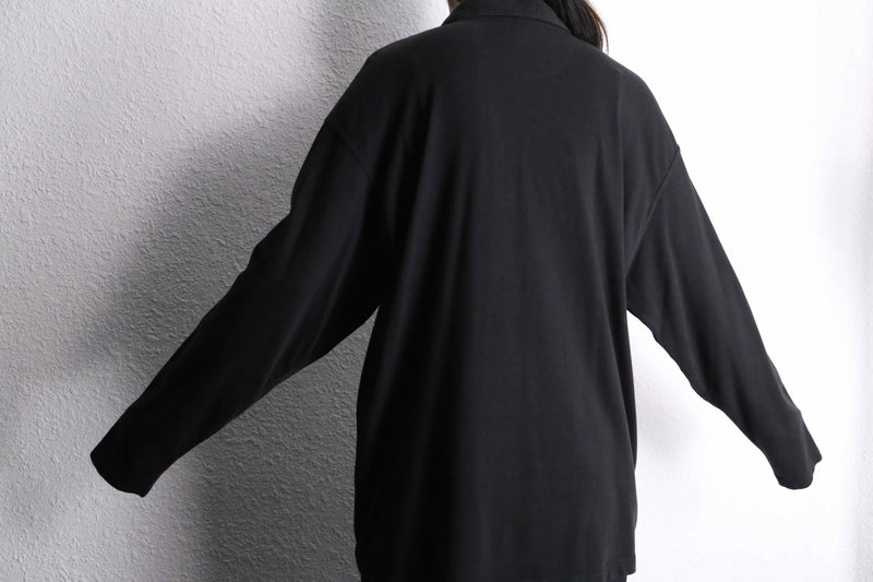black knit switch design cotton L/S shirt