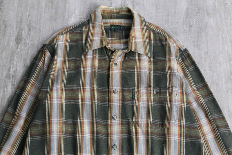 green base tartan check light flannel shirt
