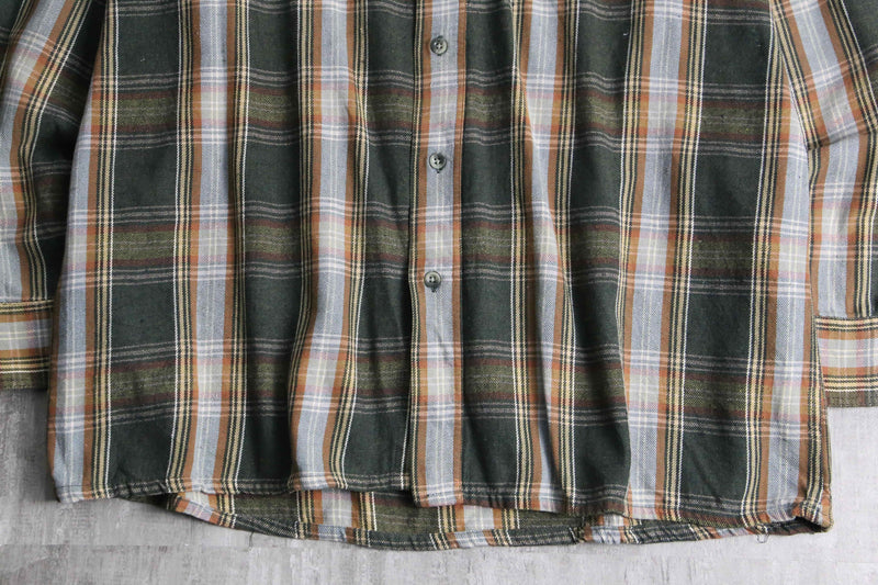 green base tartan check light flannel shirt