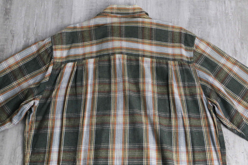 green base tartan check light flannel shirt