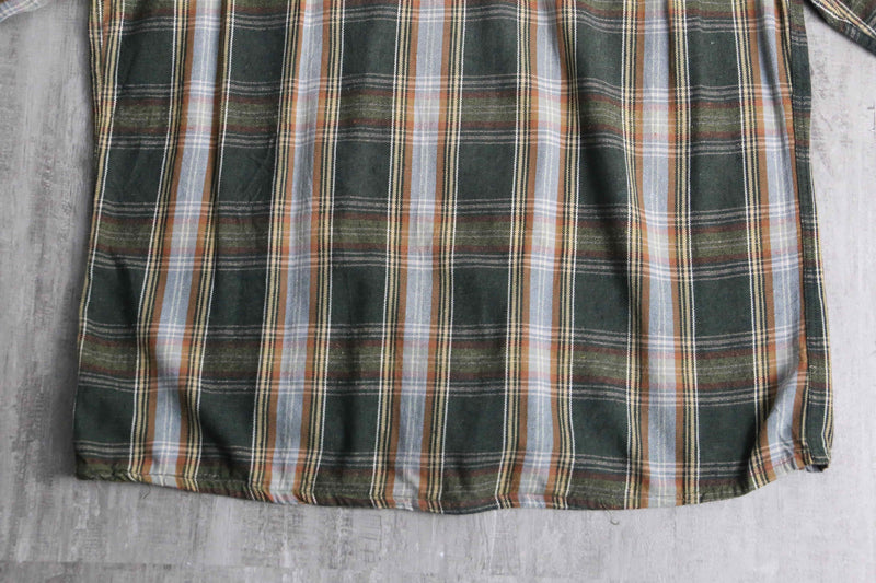 green base tartan check light flannel shirt