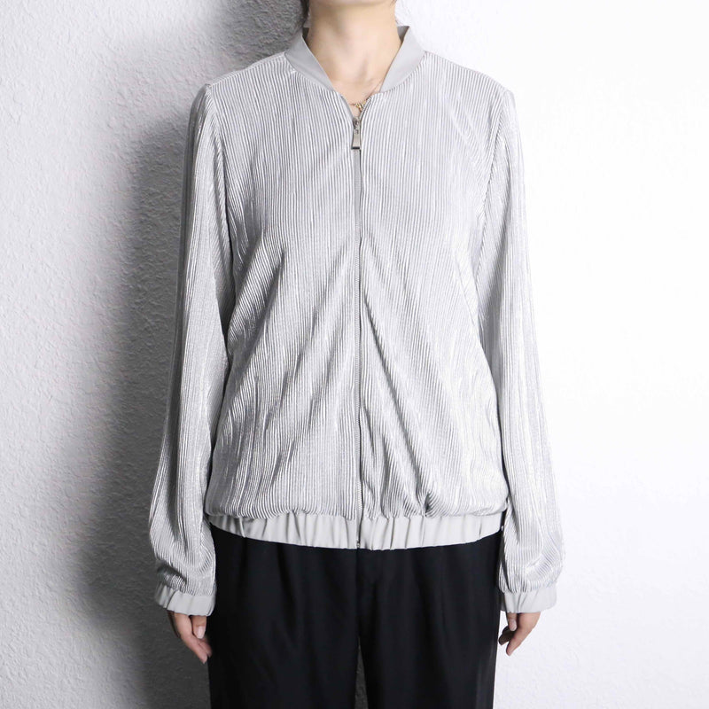 gray lame pleats pattern zip blouson