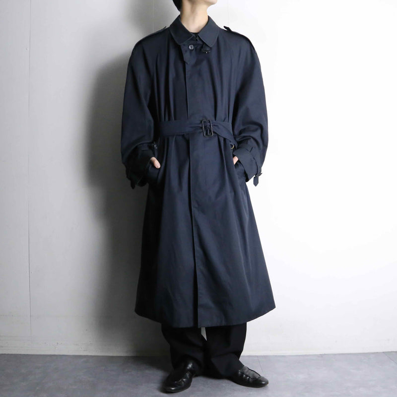 "Aquascutam" navy twill belted balmacaan coat