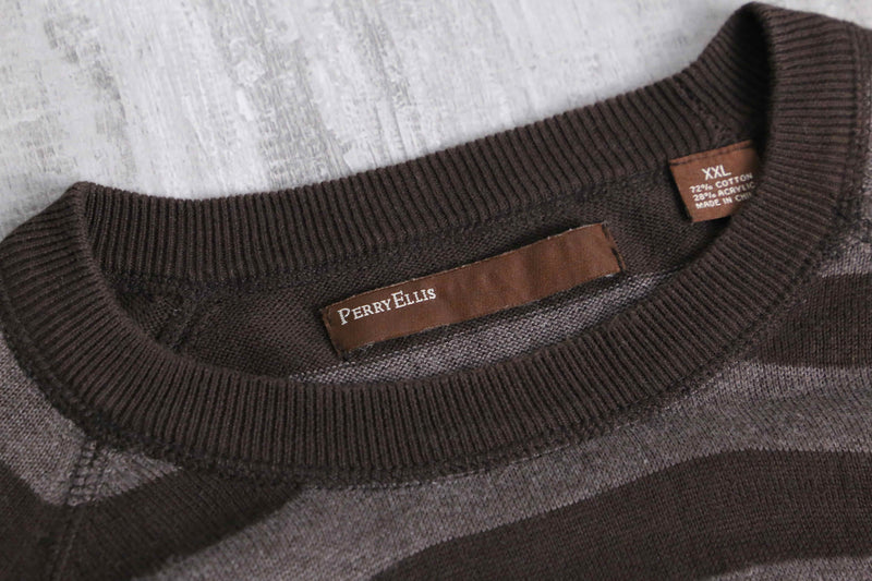 “PERRY ELLIS” horizontal stripe cotton acryl knit