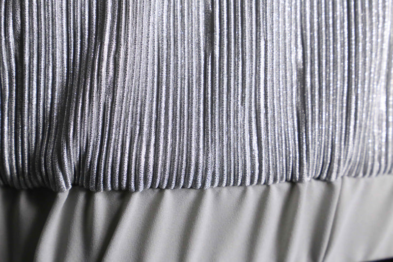 gray lame pleats pattern zip blouson