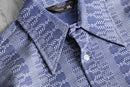 70s blue geometric pattern poly shirt