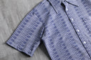 70s blue geometric pattern poly shirt