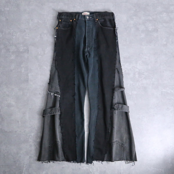 “Re:make” black color docking flare denim pants