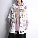 "Re:make" damage tee docking red stripe shirt