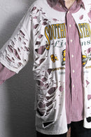 "Re:make" damage tee docking red stripe shirt