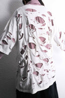 "Re:make" damage tee docking red stripe shirt