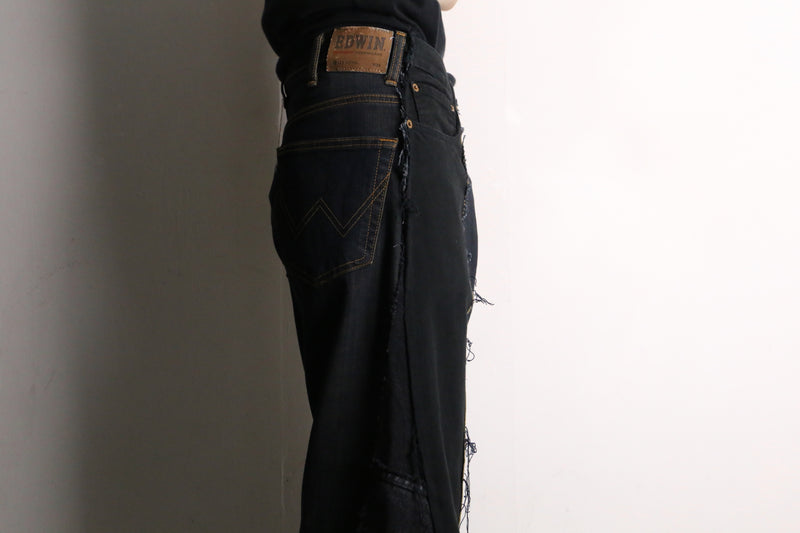 remake "再構築" black side design docking flare denim