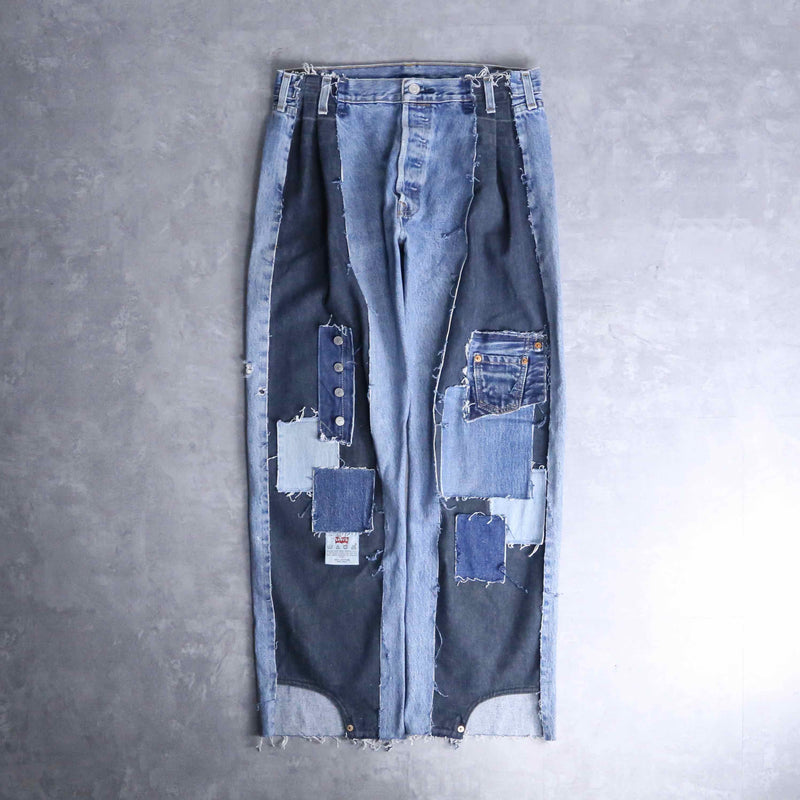 "Re:make" tuck & patch design buggy denim pants