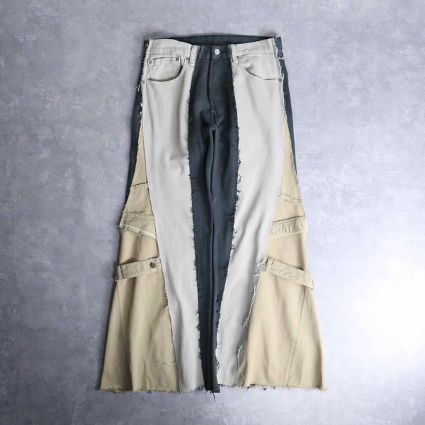 "Re:make"  side belt docking flare denim pants