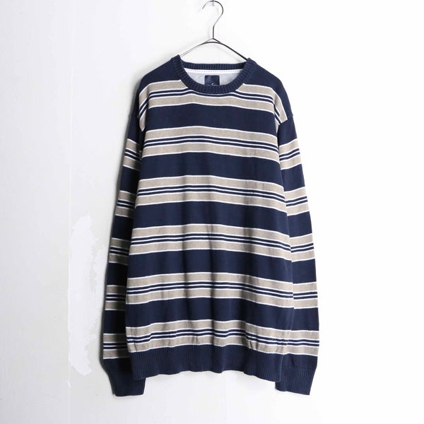 navy horizontal stripe pattern cotton knit