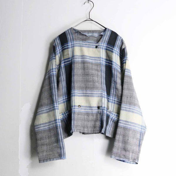 light blue check pattern double shirt jacket