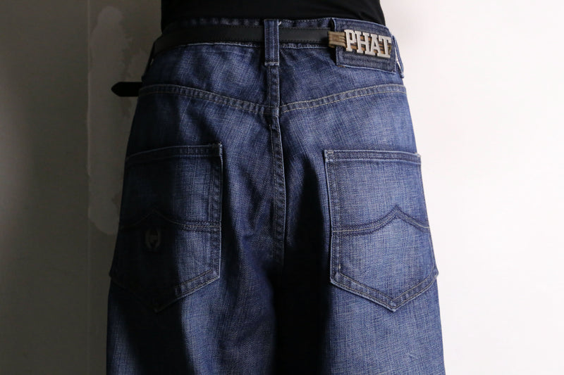 “PHAT FARM” knees stitch Indigo buggy denim