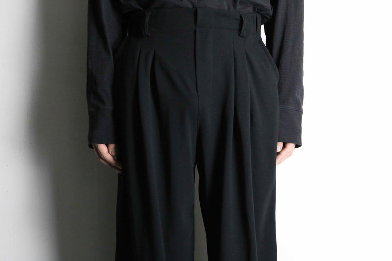 black waffle textile wide straight slacks