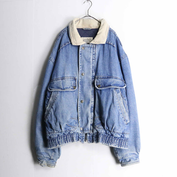 light blue quilting design denim jacket