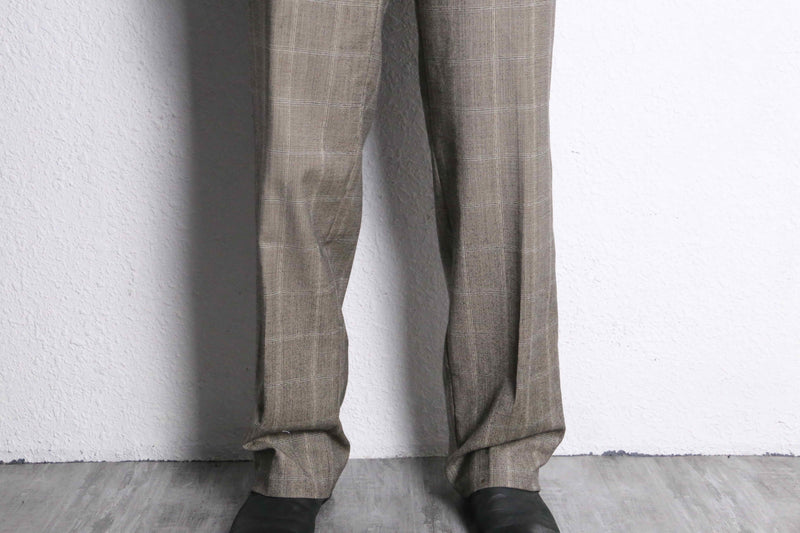 brown over check wide tapered trousers