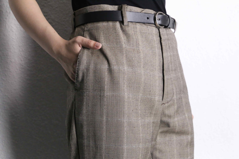 brown over check wide tapered trousers