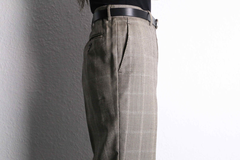 brown over check wide tapered trousers