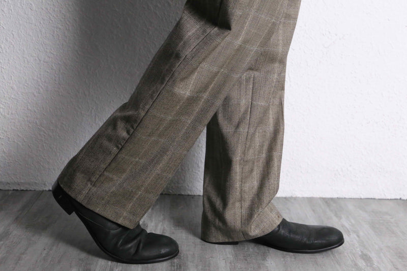brown over check wide tapered trousers