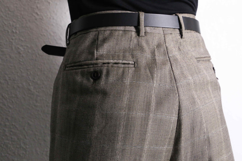 brown over check wide tapered trousers