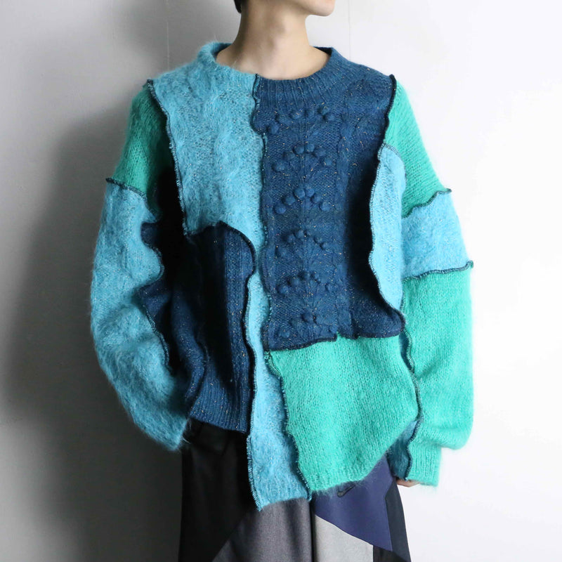 "Re:make" green tone mohair knit