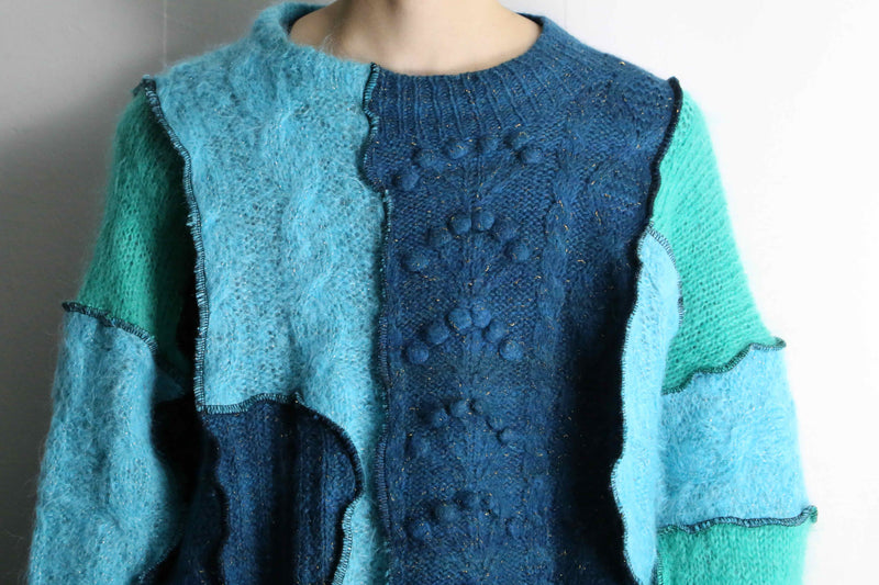 "Re:make" green tone mohair knit