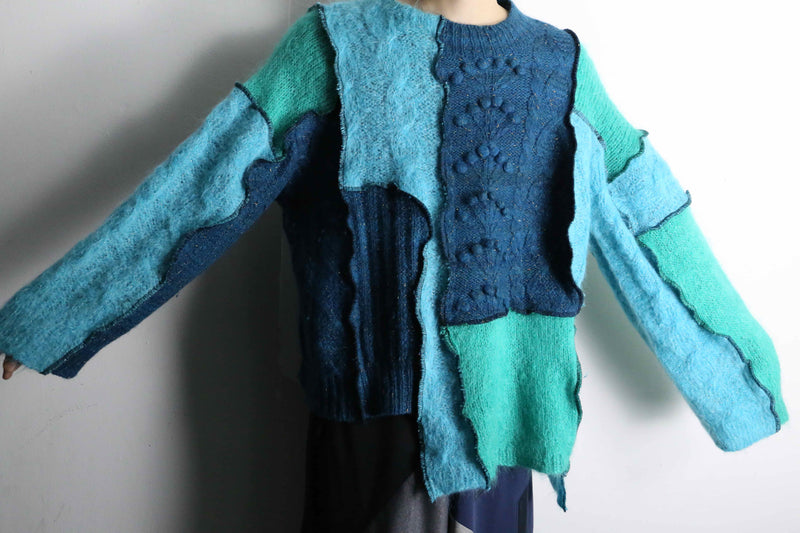 "Re:make" green tone mohair knit