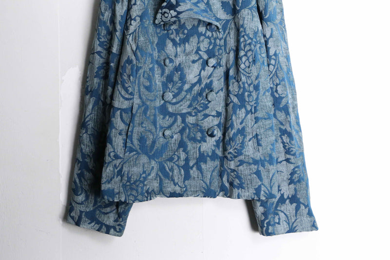 turquoise damask pattern gobelin short pea coat