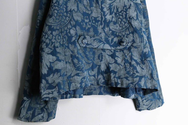 turquoise damask pattern gobelin short pea coat