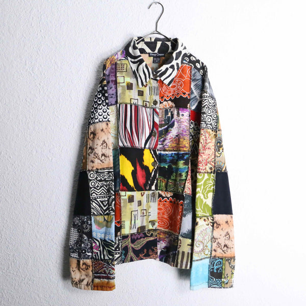 total pattern patchwork design shirt jacket