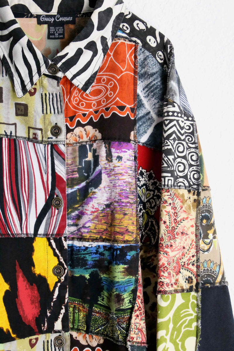 total pattern patchwork design shirt jacket