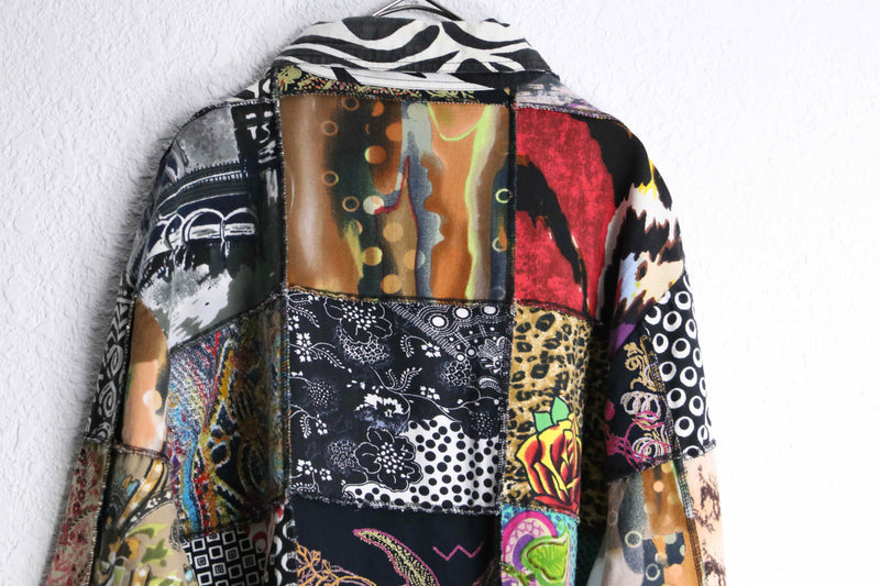 total pattern patchwork design shirt jacket