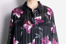 lamé stripe flower design sheer shirt