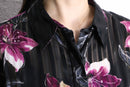 lamé stripe flower design sheer shirt
