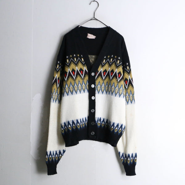 fair isle pattern knit cardigan