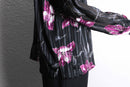lamé stripe flower design sheer shirt