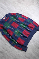 ”STJohn’sBay” block check crew neck knit