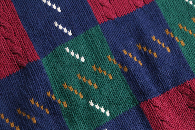 ”STJohn’sBay” block check crew neck knit
