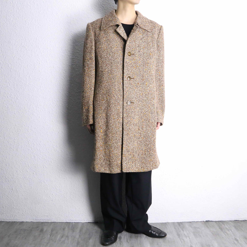 beige color nep tweed soutien collar coat