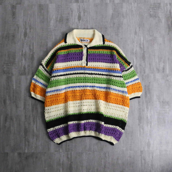 2000s mulch color border low gauge knit polo